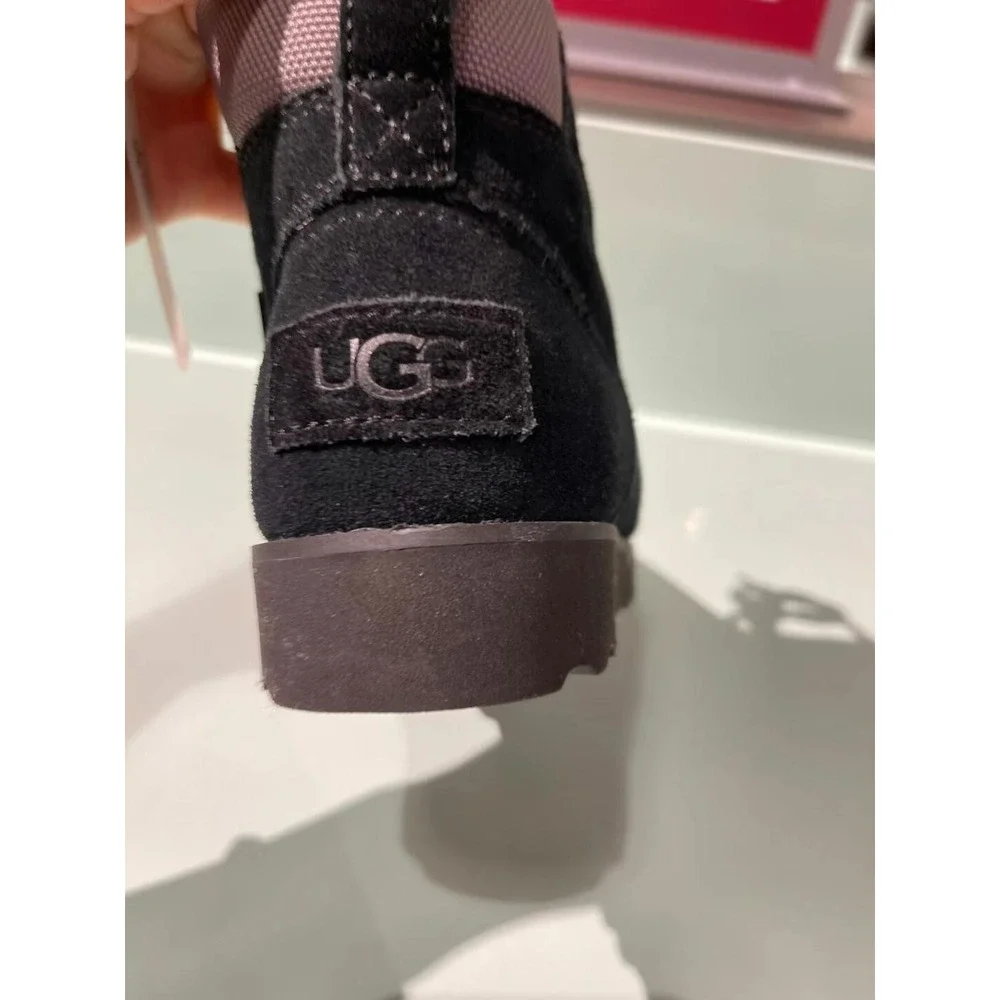 UGG Boots Kids Youth Black K Hilmar CWR Lace Up Ankle Suede Sheepskin